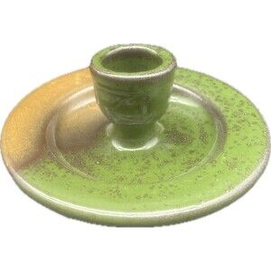 Studio Art Pottery Green Brown Orange Glazed Candle Stick Holder Signed 6”